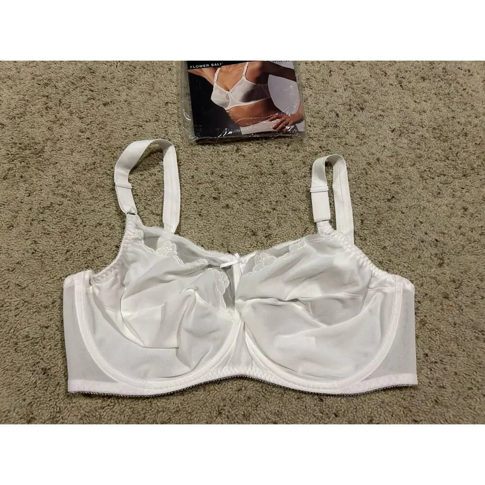 NOS Vtg Flower BALI 40DDD BRA Soft Cup Underwire #180 Feminine WHITE New F25